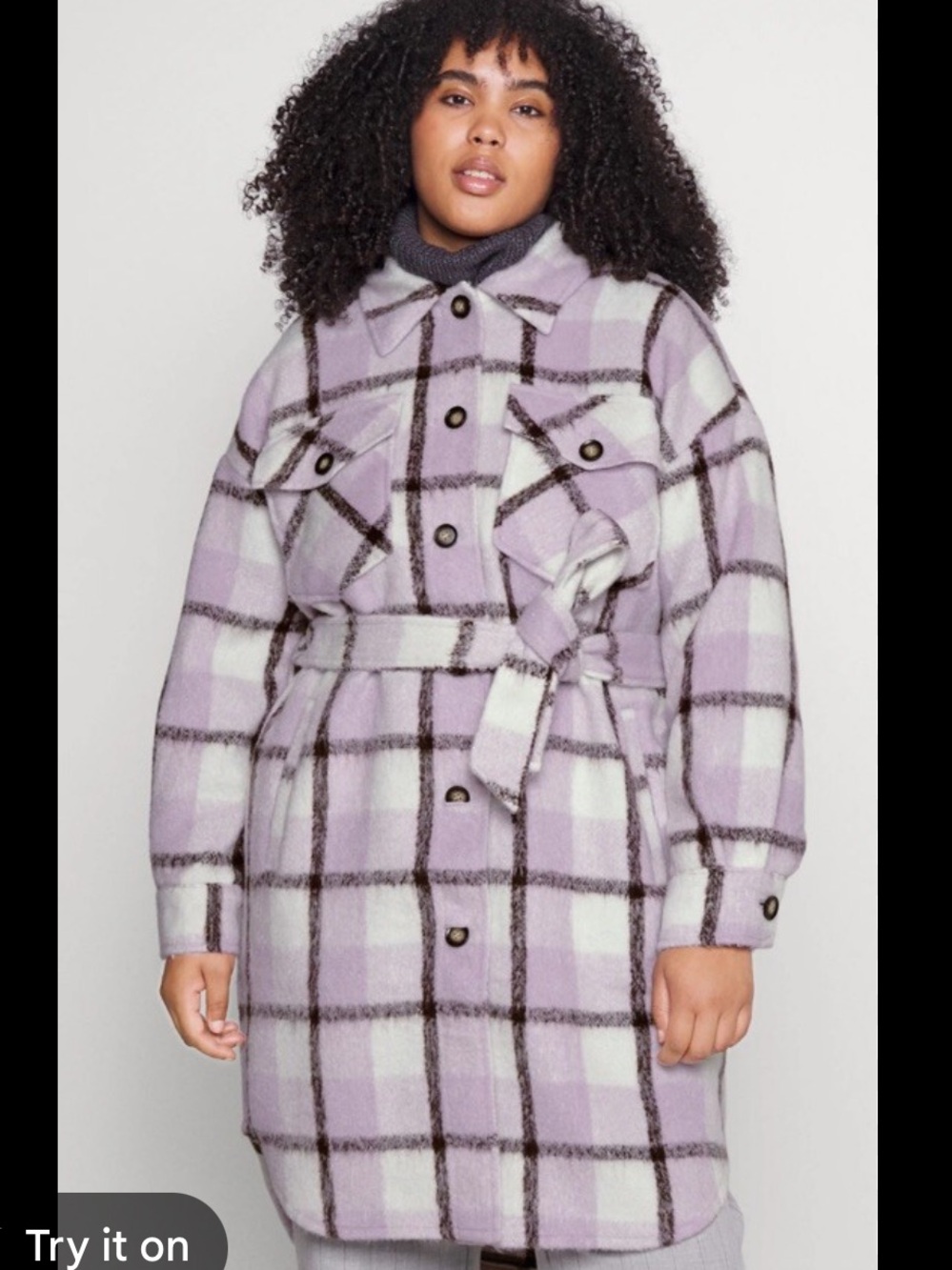 Vero Moda Lavender and Cream Check Belted Trench Coat